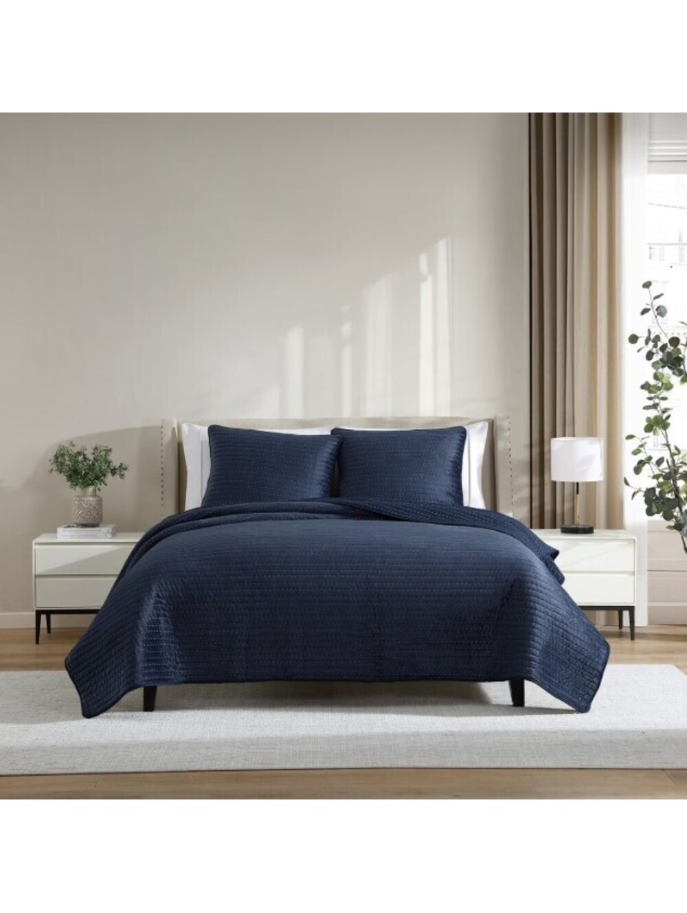 Lenox 3-Piece Quilt Set Navy Blue KING SIZE